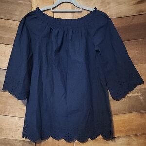 G.H. Bass Navy Blue Off-Shoulder Women's Top